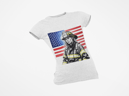 Lady Firefighter US Flag